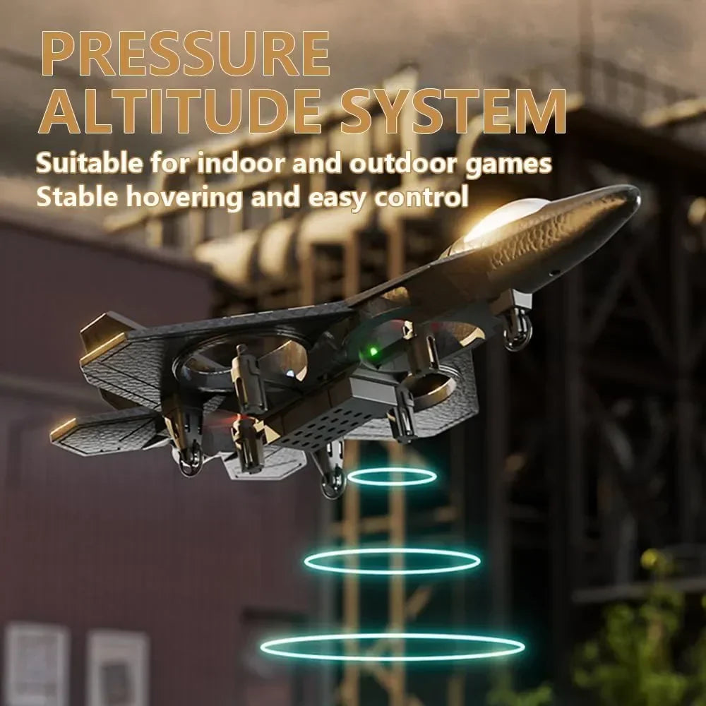 TAK TAK RC fighter jet drone toy with sleek design and remote control, ready for high-speed flight and aerial play.