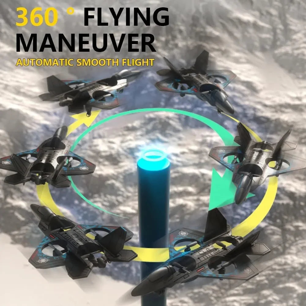 Turis Shop TAK TAK RC fighter jet drone toy with sleek design, remote control, and propellers for flying fun.