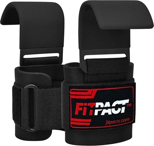 LORDEX fitness lifting hook straps used for weightlifting and strength training, showing black straps with padded grips.