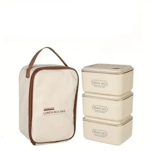 Insulated lunch box set with carry bag from My Store, featuring multiple compartments for carrying meals and snacks.
